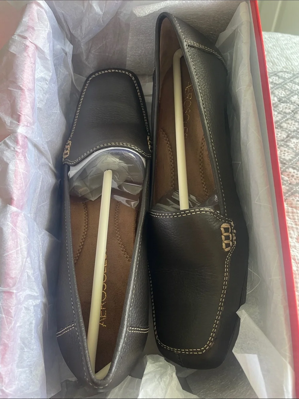 AEROSOLES Brown Low Heel Slip-On Pumps with Stitch Detail